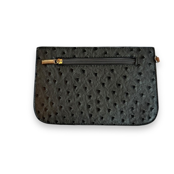 Gray Ostrich Leather Zip Pouch Small 8.5 in by 5 in - Picture 1 of 10